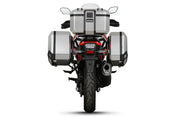SHAD aluminum top case & panniers - rear view - motorcycle luggage set on Suzuki VStrom 1050 / XT.