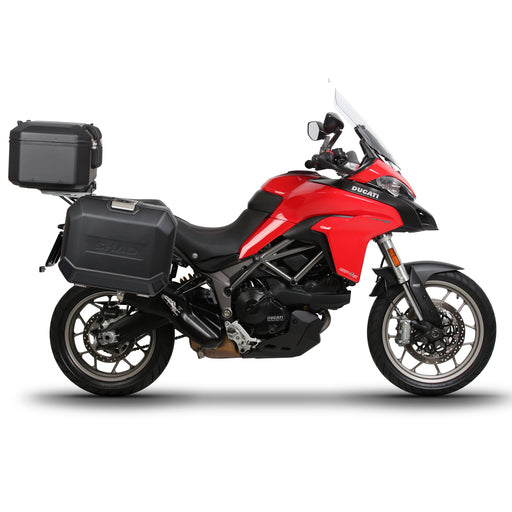 SHAD aluminum top case & panniers - lateral view - luggage set on Ducati Multistrada 1200 / Enduro