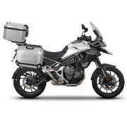 SHAD silver aluminum top case & panniers - side view - luggage set on Triumph Tiger 1200.