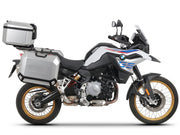 SHAD aluminum top case & panniers on BMW F750GS - side view- adventure motorcycle luggage set.
