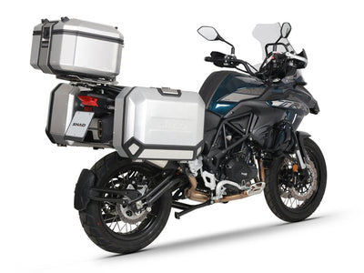 SHAD aluminum top case & panniers on Benelli TRK 502X - lateral view - adv motorcycle luggage set.