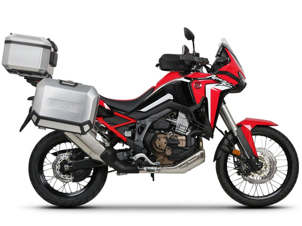 SHAD aluminum top case & panniers - side view - luggage set on Honda Africa Twin CRF1100L.