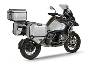 SHAD aluminum top case & panniers on BMW R1250GS Adventure - lateral view - motorcycle luggage set.