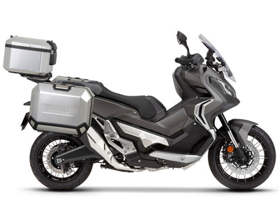 SHAD aluminum top case & panniers - side view - Adventure motorcycle luggage set on Honda X-ADV 750.