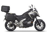 SHAD black aluminum top case & panniers - side view - motorcycle luggage set on Honda NC750X.